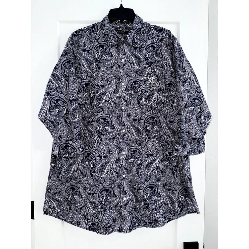 Lauren Ralph Lauren Men's XL Blue Paisley Button Up Shirt 3/4 Sleeve